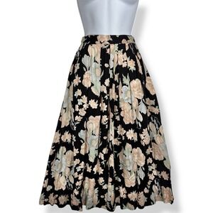 Vintage floral print Pleated Midi‎ Skirt Size XS cottagecore Whimsigoth Tea